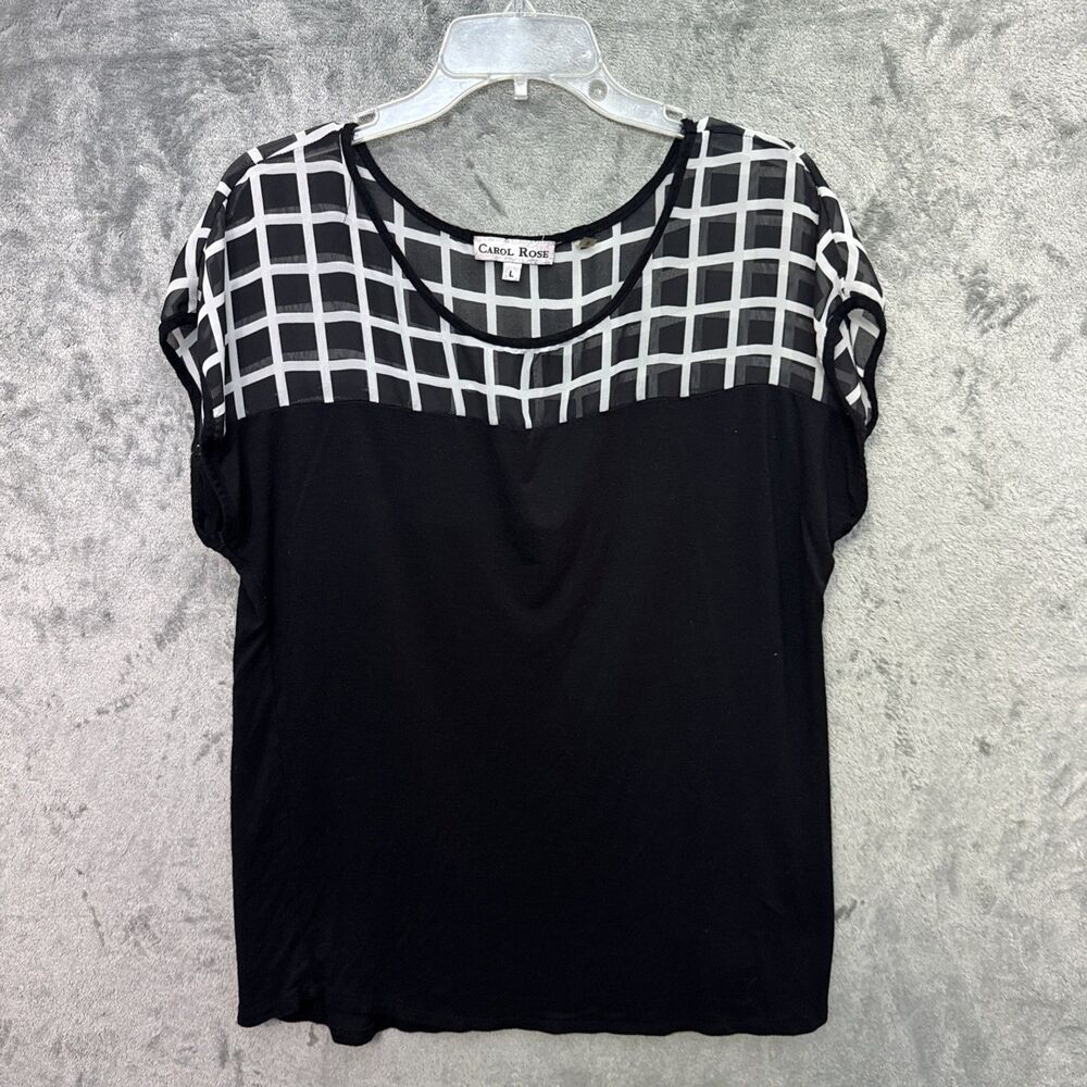 Carol Rose Lg top black white sheer bodice rayon sleeveless